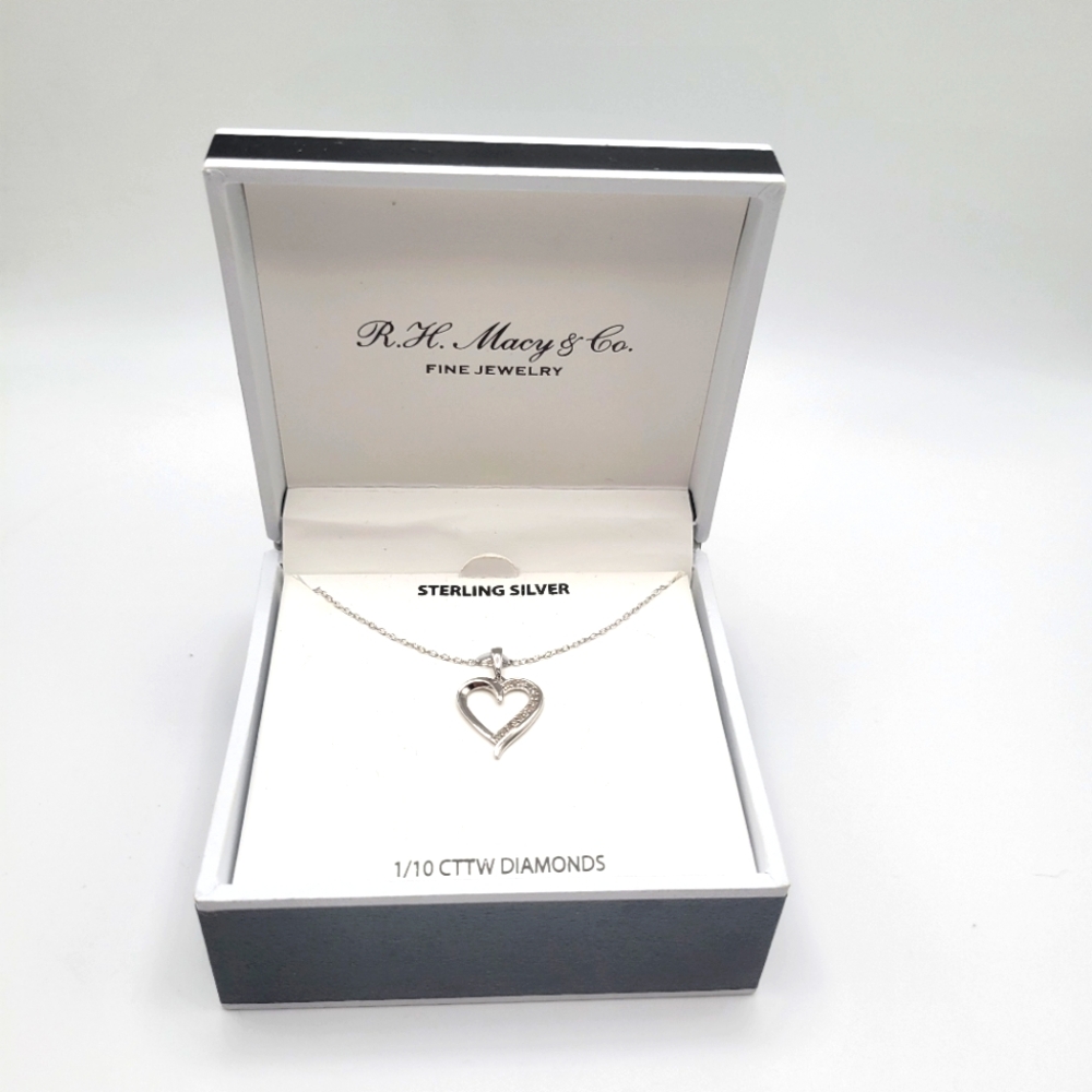 Macy's Diamond Heart Necklace Sterling Silver New In Box